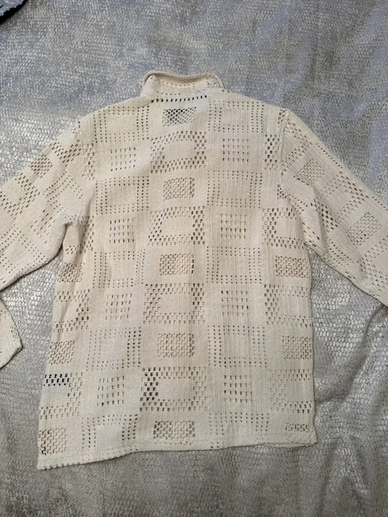 Todd Snyder  Open-Knit Long-Sleeve Cabana Shirt in Chalk. Made in Italy. Medium - Picture 3 of 6